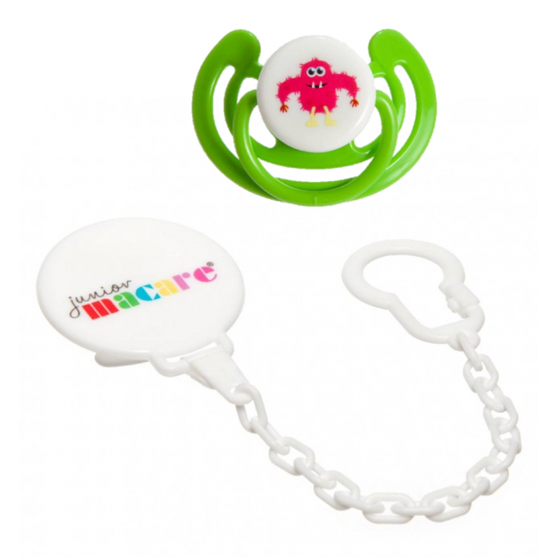 Junior Macare Silicone Orthodontic Soothers with Clip - 6m+ - Twin Pack Multicoloured Unisex
