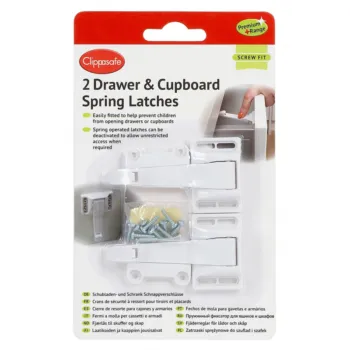 Clippasafe Drawer & Cupboard Spring Latches 2 Pack - White