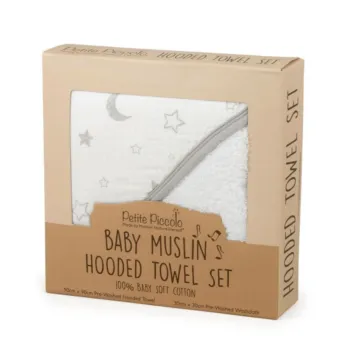 Petite Piccolo Hooded Towel Set - Moon & Stars