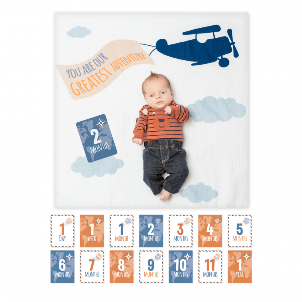 Photos - Other for Child's Room Lulujo Single Cotton Swaddle & Cards - Greatest Adventure BSR12729ADV 