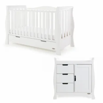 Obaby Stamford Luxe 2 Piece Nursery Furniture Room Set Includes Cot Bed And Changing Unit - White
