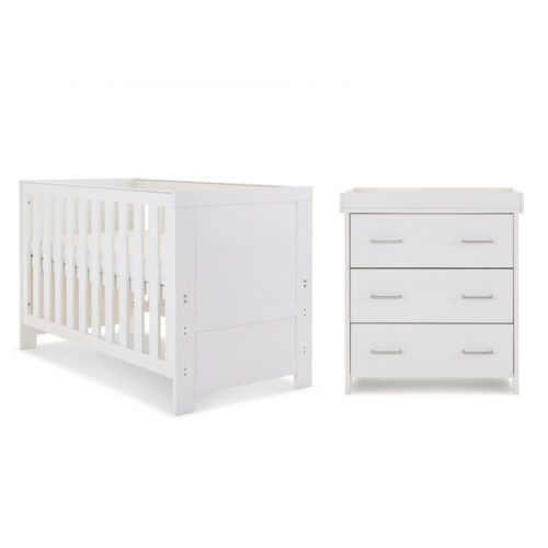 Obaby Nika 2 Piece Nursery Furniture Room Set Includes Cot Bed And Changing Unit - White Wash