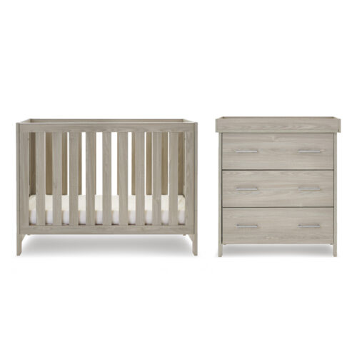 Obaby Nika Mini 2 Piece Nursery Furniture Room Set Includes Mini Cot Bed And Changing Unit  - Grey Wash