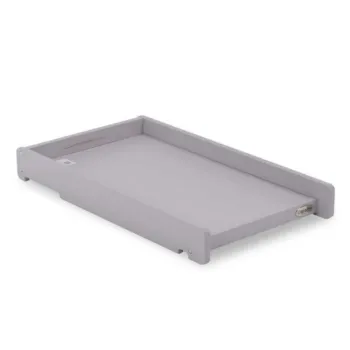 Obaby Stamford cot top changer in warm grey, featuring a sleek and sturdy wooden design with raised sides for secure baby changing.