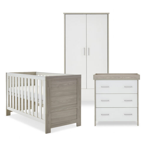 Obaby Nika 3 Piece Nursery Furniture Room Set - Grey Wash & White