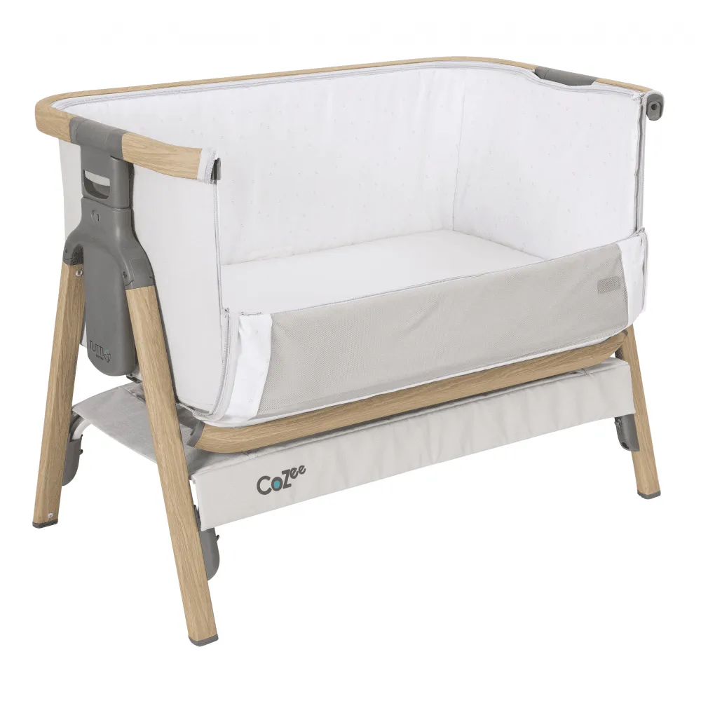 Tutti Bambini CoZee Bedside Crib Oak and Sterling Silver Olivers BabyCare