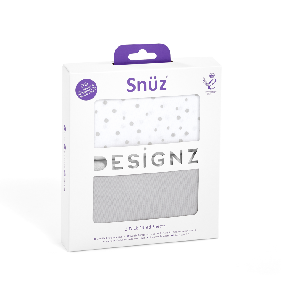 Snuz 2 Pack Crib Fitted Sheets Grey Spot Olivers BabyCare