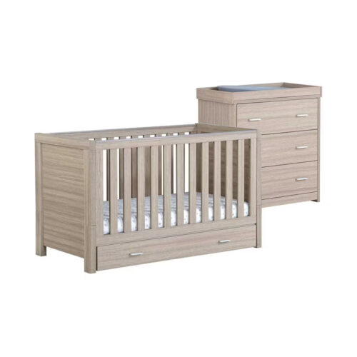 Babymore Luno 2 Piece Nursery Furniture Room Set with Drawer - Oak