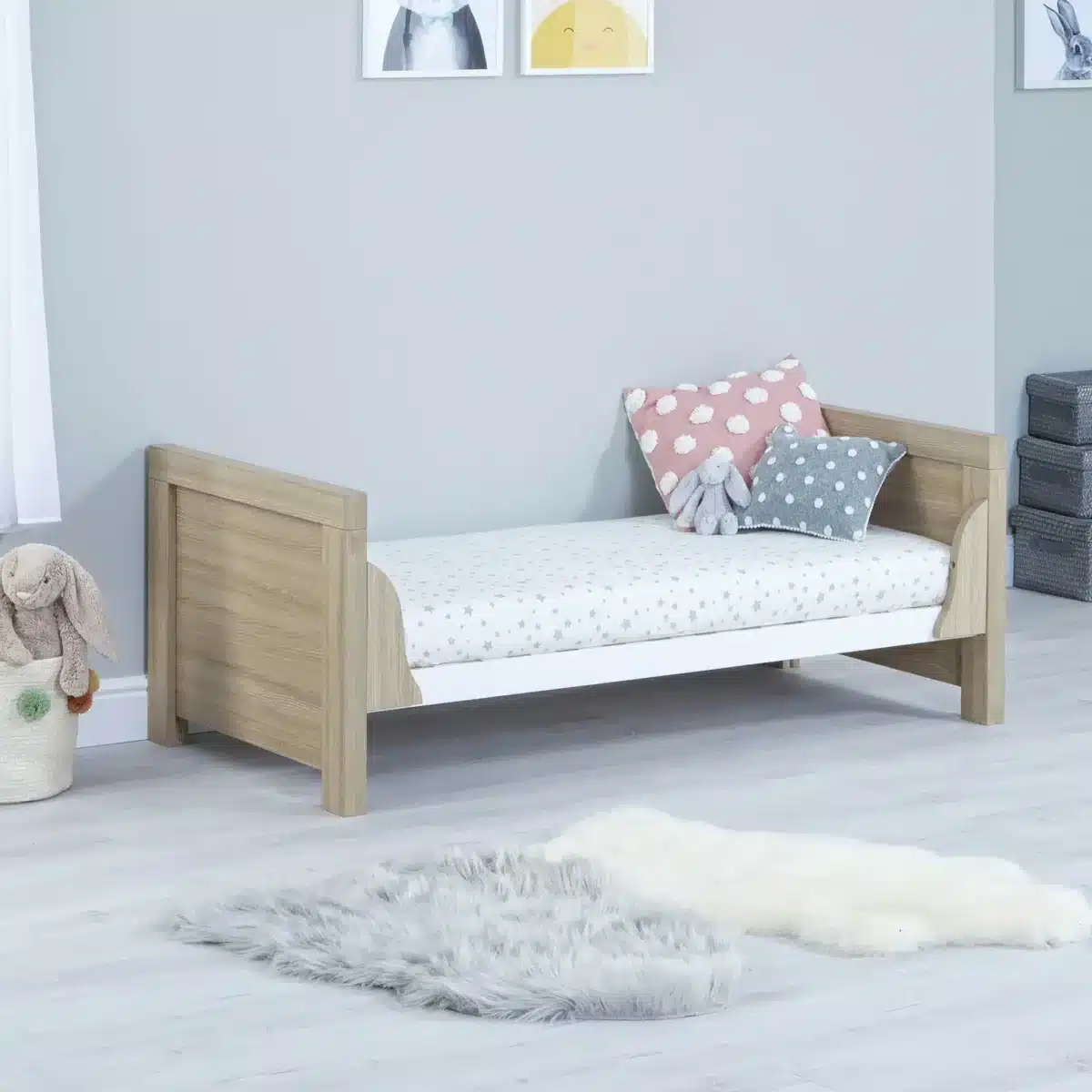 Babymore Luno 2 Piece Nursery Furniture Room Set with Cotbed & Dresser - Oak White - Image 5
