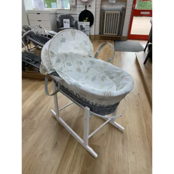 Cuddles Collection Grey Wicker Moses Basket With Rainbow Print – Made Exclusively in the UK