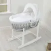 Cuddles Collection Grey Wicker Moses Basket with White Dimple Design - Made Exclusively in the UK
