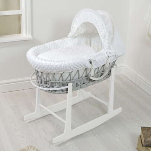 Cuddles Collection Grey Wicker Moses Basket with White Dimple Design - Made Exclusively in the UK