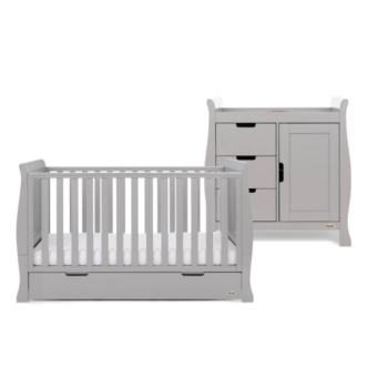 Obaby Stamford Classic Sleigh 2 Piece Nursery Furniture Room Set Includes Cot Bed And Changing Unit - Warm Grey