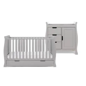 Obaby Stamford Classic Sleigh 2 Piece Nursery Furniture Room Set Includes Cot Bed And Changing Unit - Warm Grey