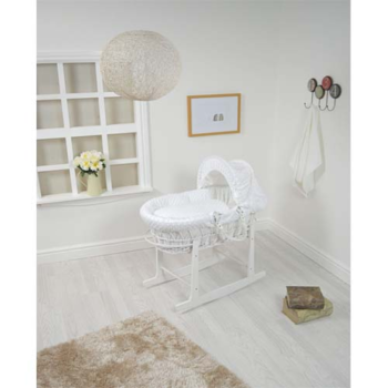 Cuddles Collection White Wicker Moses Basket with White Dimple Design - Made Exclusively in the UK
