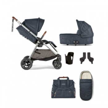 Mamas & Papas Flip XT3 Pushchair & Carrycot Bundle | Navy Flannel | Essentials Kit