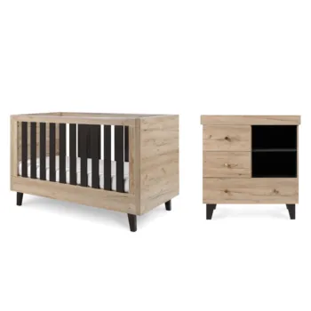 Tutti Bambini Como 2 Piece Nursery Furniture Room Set with Cot Bed & Chest Changer in Distressed Oak & Slate Grey