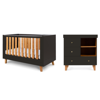 Tutti Bambini Como 2 Piece Nursery Furniture Room Set with Cot Bed & Chest Changer - Slate Grey & Rosewood