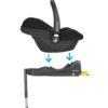 Maxi-Cosi CabrioFix i-Size car seat shown above its ISOFIX base for easy click-and-go installation.