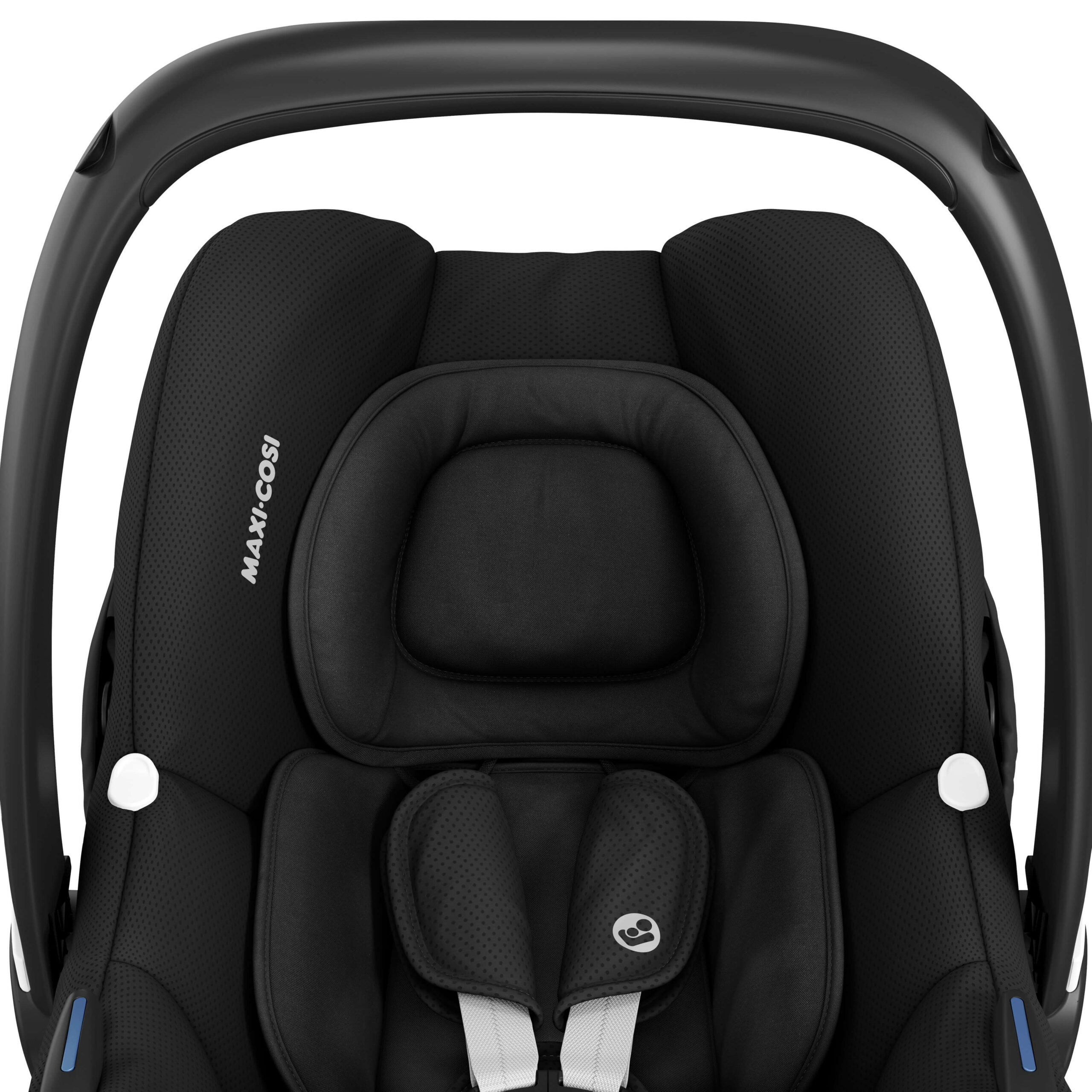 Close-up front view of Maxi-Cosi CabrioFix i-Size car seat highlighting soft padded side support.