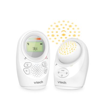 VTech DM1212 baby monitor with star projector and two-way audio communication feature.