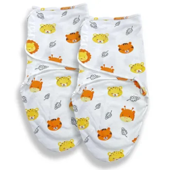 Callowesse Newborn Baby Swaddle - 0-3 Months - Safari Friends - Pack of 2