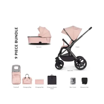 Venicci Upline 2-in-1 Pushchair & Carrycot with Accessories - Misty Rose | 9 Piece Bundle