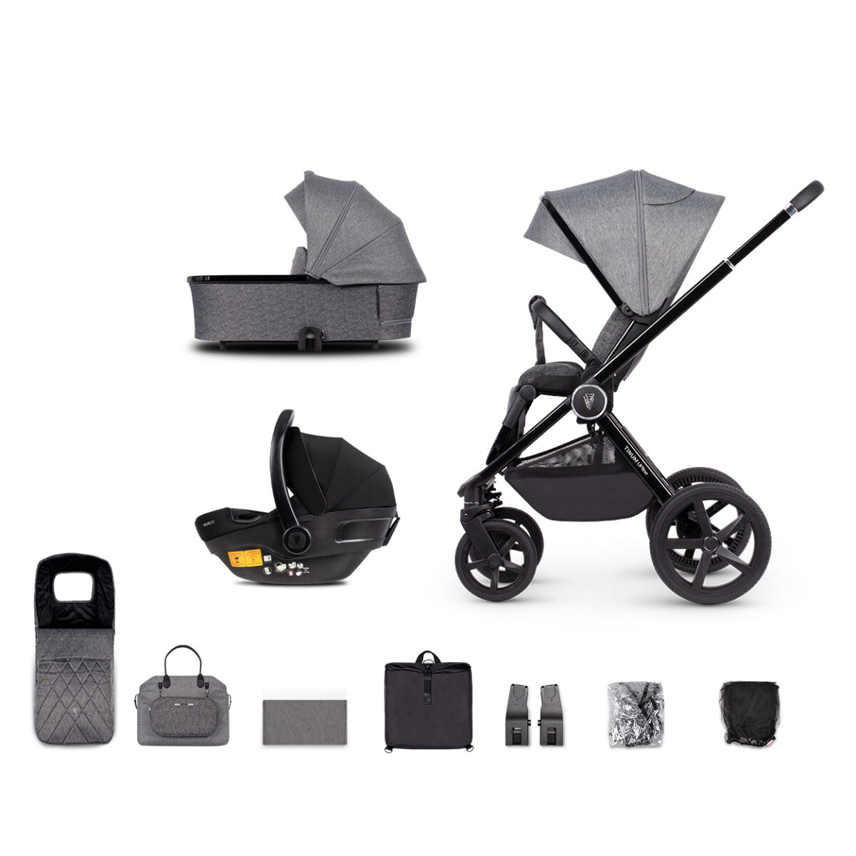 Venicci Upline 3 in 1 Pushchair, Carrycot & Car Seat Travel System Bundle - Slate Grey