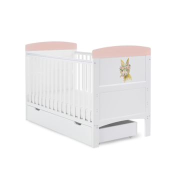 Obaby Grace Inspire Cot Bed & Underdrawer - Water Colour Rabbit - Pink