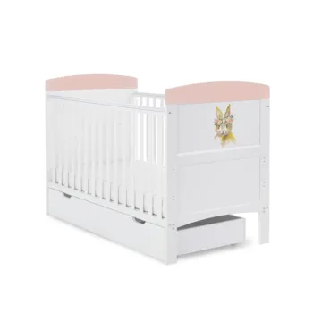 Obaby Grace Inspire Cot Bed & Underdrawer - Water Colour Rabbit - Pink