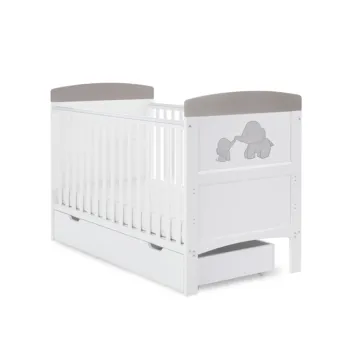 Obaby Grace Inspire Cot Bed with Underdrawer - Me & Mini Me Elephants - Grey