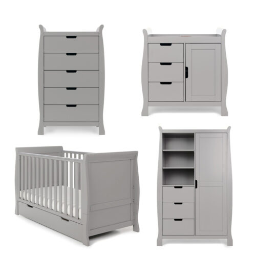 Obaby Stamford Classic Sleigh 4 Piece Nursery Furniture Room Set - Warm Grey