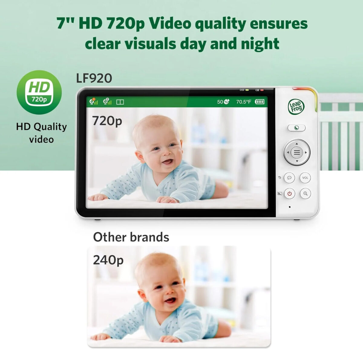 LeapFrog LF920HD 7" Video Baby Monitor with Colour Night Vision - Image 4
