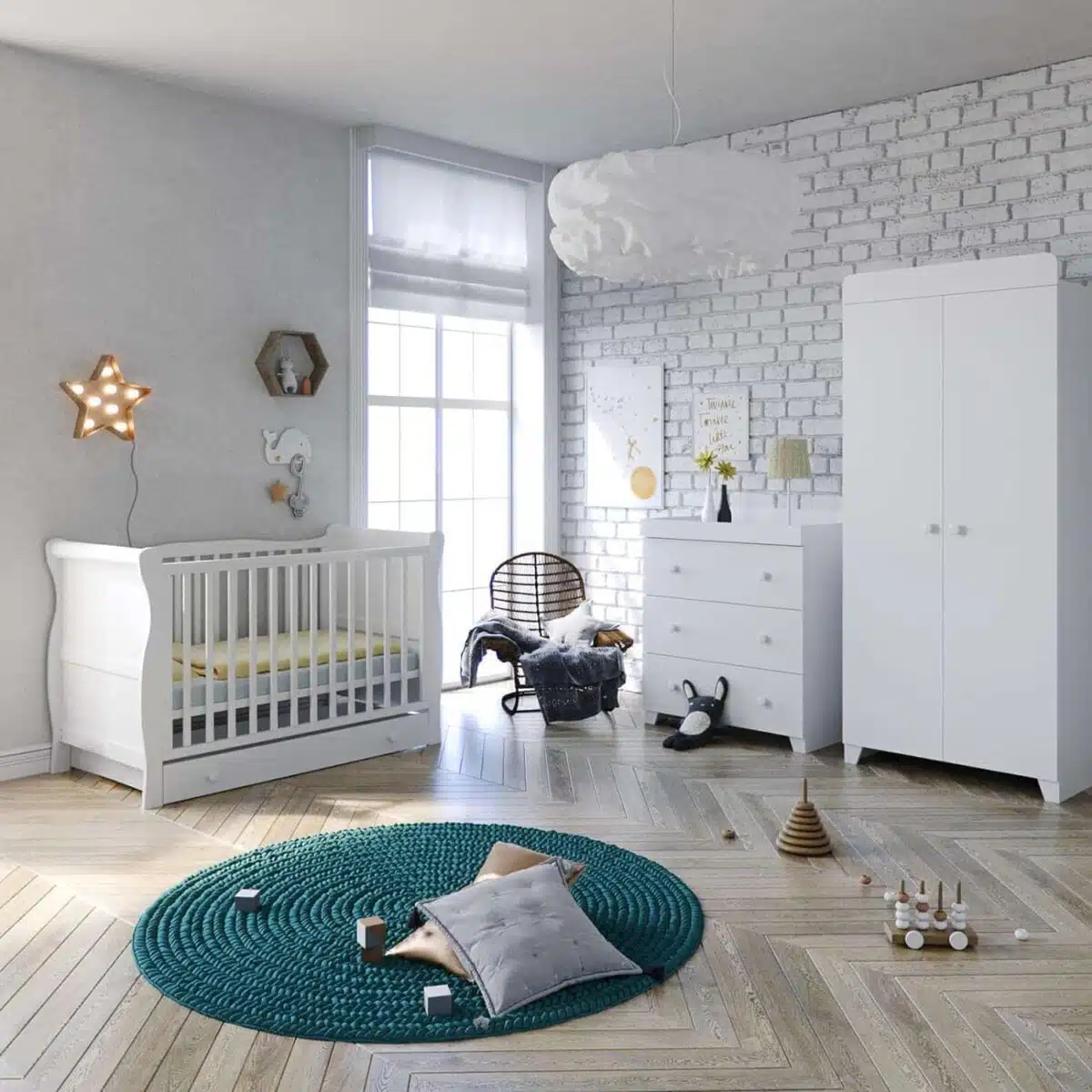 Little Acorns Traditional-Sleigh 3 Piece Room Set - White - Image 13