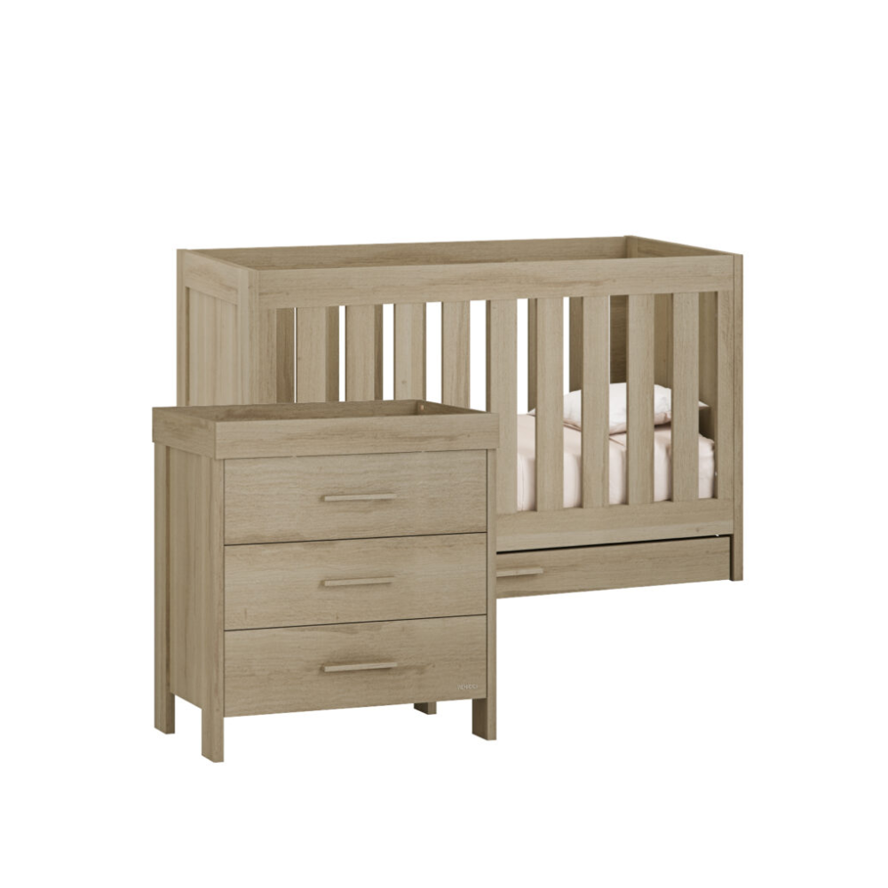 Venicci Forenzo 2 Piece Nursery Furniture Room Set Includes Cot Bed and Chest Changer - Honey Oak