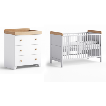 Little Acorns Classic 2 Piece Nursery Furniture Set  - White and Oak