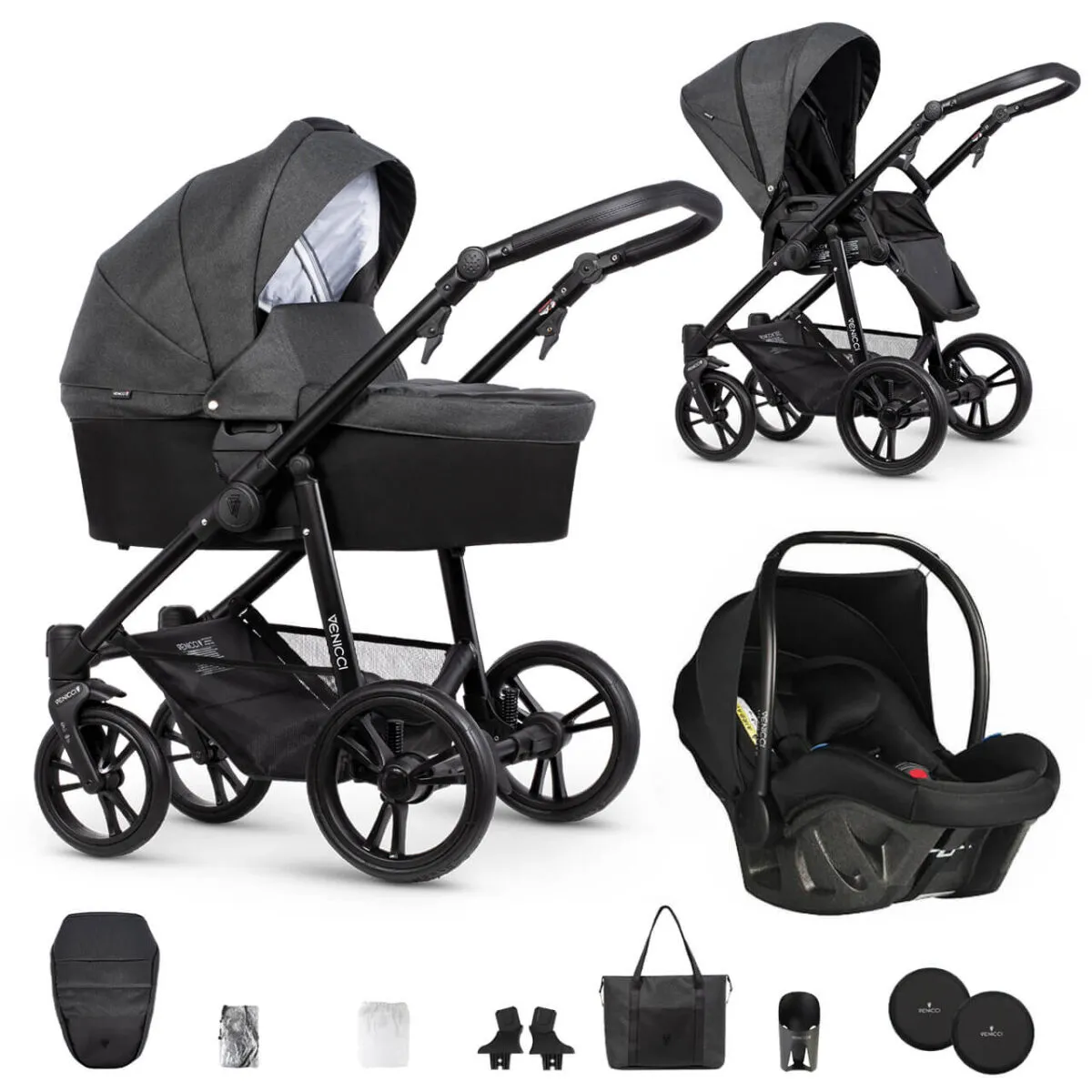 Venicci Genesis 3 in 1 Travel System - Ultralite Bundle with Black Car Seat