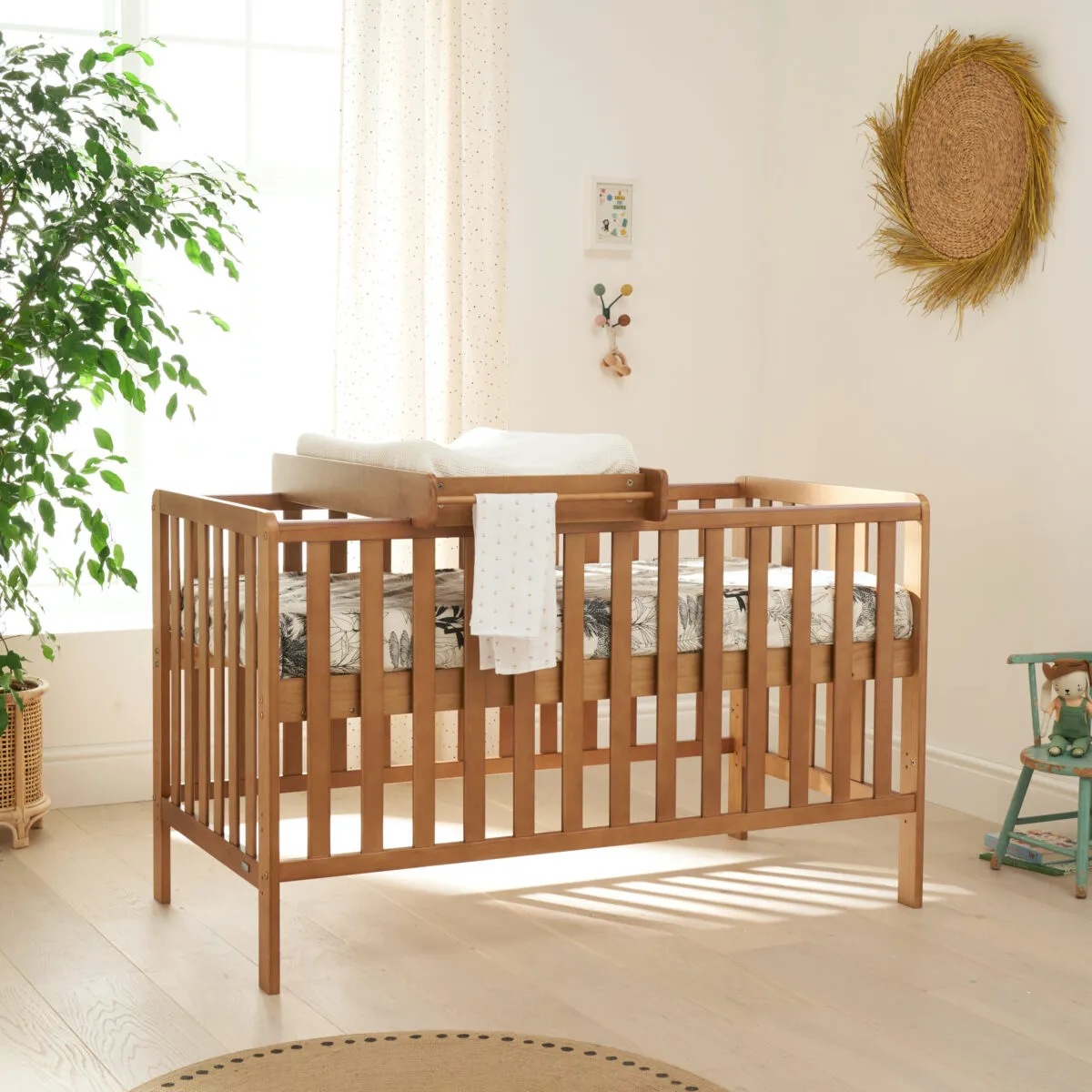 Tutti Bambini Malmo Cot Bed with Cot Top Changer & Mattress - Honey Oak - Image 2