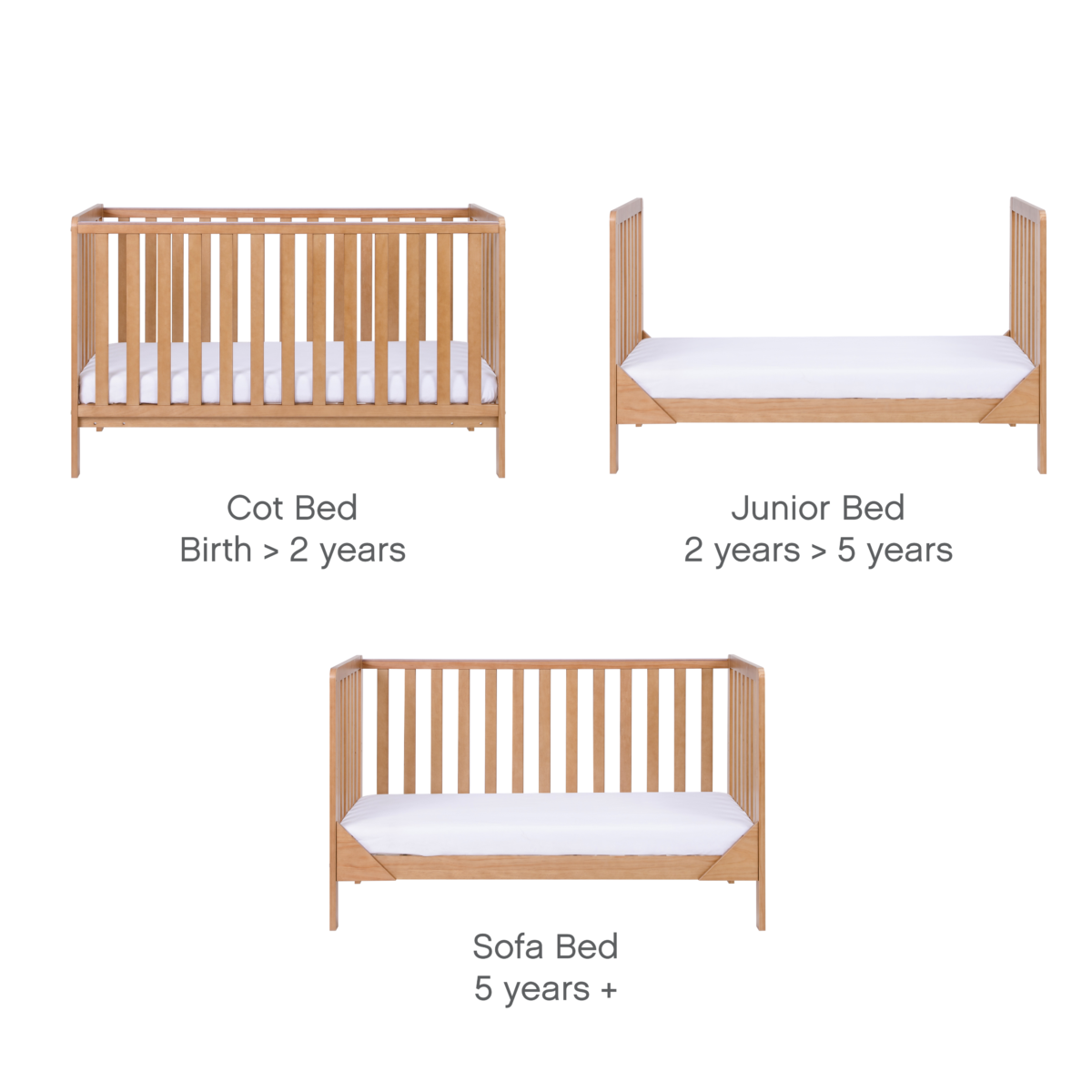 Tutti Bambini Malmo Cot Bed with Cot Top Changer & Mattress - Honey Oak - Image 6