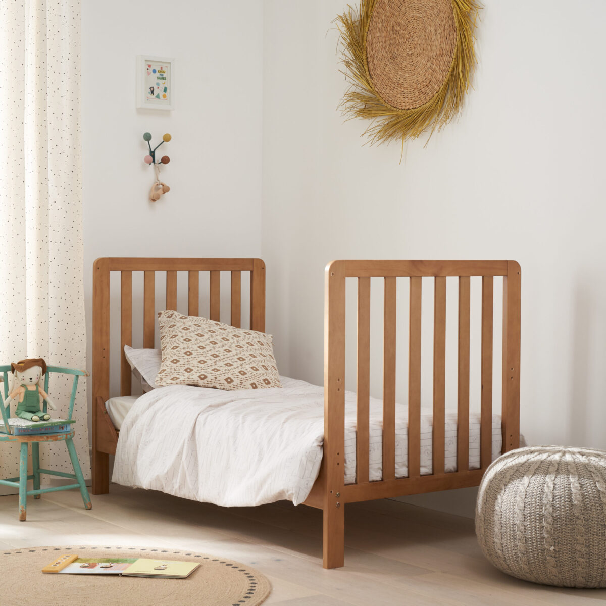 Tutti Bambini Malmo Cot Bed with Cot Top Changer & Mattress - Honey Oak - Image 4