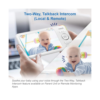 Parent holding monitor with two-way talkback intercom showing baby on the screen.