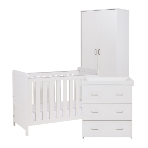 Babymore Caro Mini 3 Piece Nursery Furniture Room Set Includes Mini Cot Bed, Chest Changer And Wardrobe