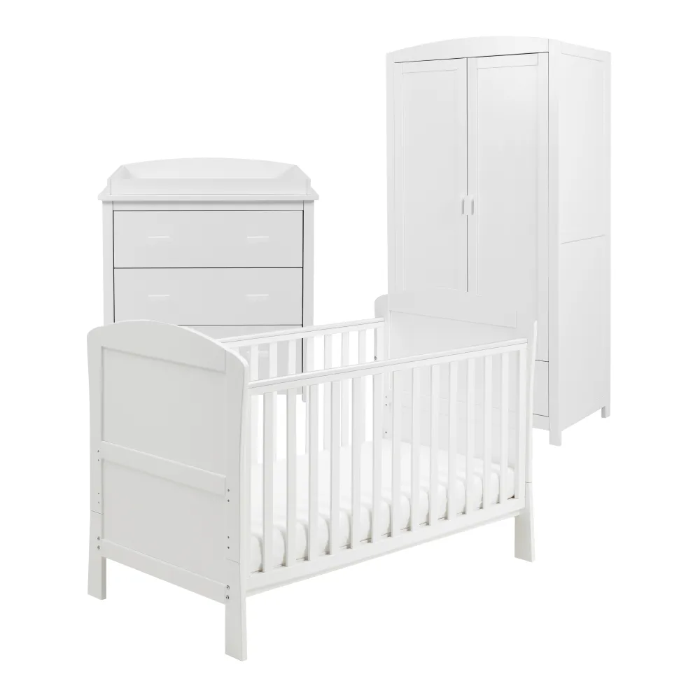 Babymore Aston 3 Piece Nursery Furniture Room Set Including Cot Bed, Chest Changer And Wardrobe