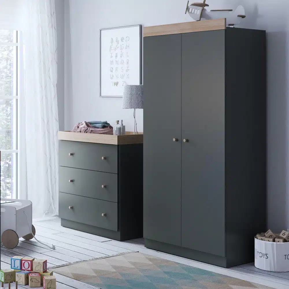 Little Acorns 3 Piece Nursery Furniture Set Anthracite Grey Oak