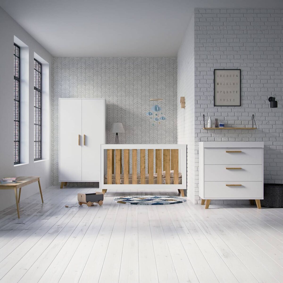 Little Acorns Siriana 3 Piece Nursery Furniture Room Set Includes Cot Bed, Changing Unit And Wardrobe - White & Oak - Image 2