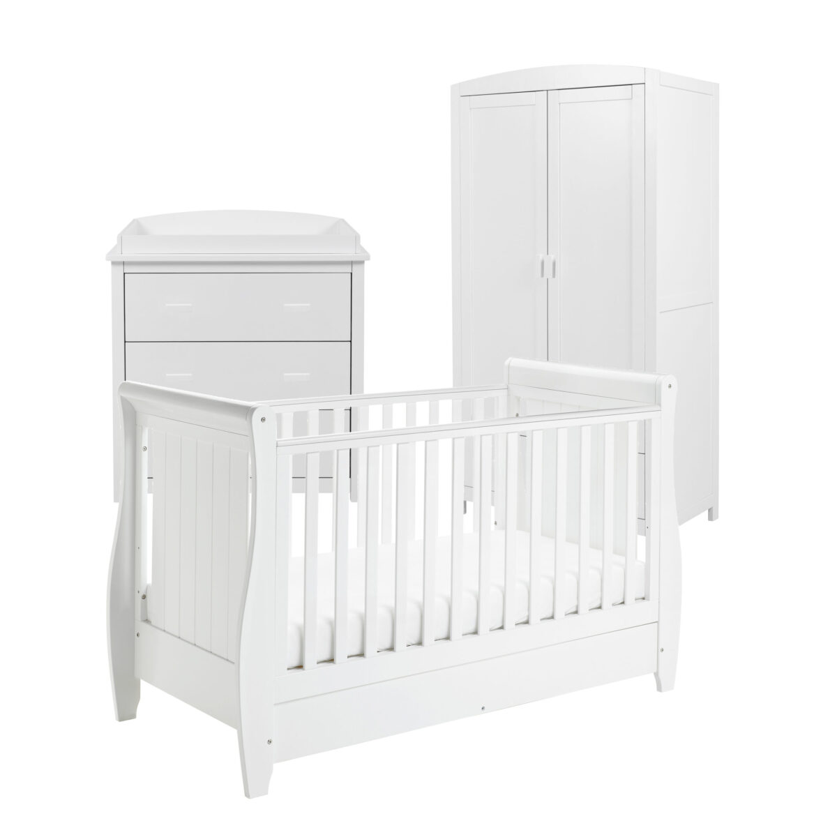 Babymore Stella 3 Piece Nursery Furniture Room Set Includes Cot Bed, Chest Changer And Wardrobe