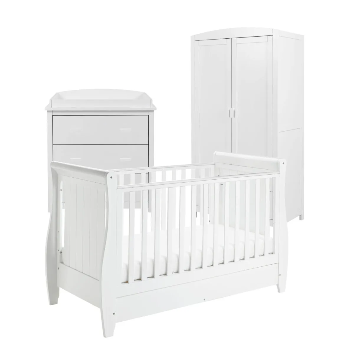 Babymore Stella 3 Piece Nursery Furniture Room Set Includes Cot Bed, Chest Changer And Wardrobe
