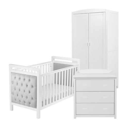 Babymore Velvet Deluxe 3 Piece Nursery Furniture Room Set Includes Cot Bed, Chest Changer And Wardrobe