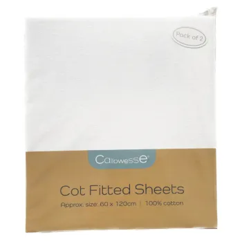 2 pack fitted cot sheets white