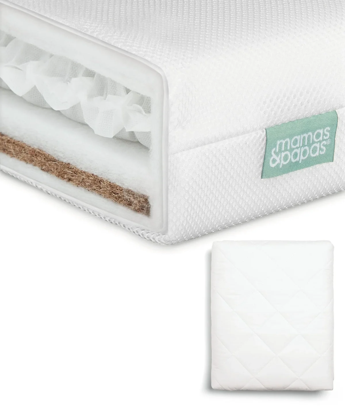 Mamas & Papas Premium Dual Core Cotbed Mattress & Quilted Waterproof Mattress Protector Bundle